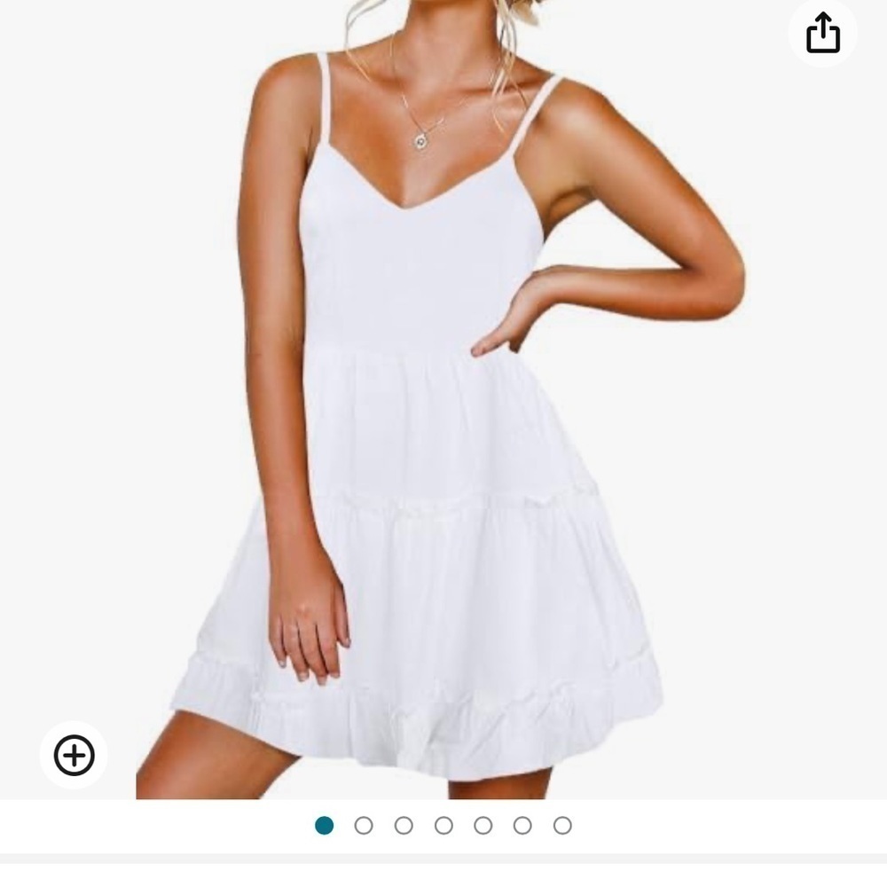 NWT FANCYINN Casual Tiered Spaghetti Strap V Neck Backless Swing Short Dress